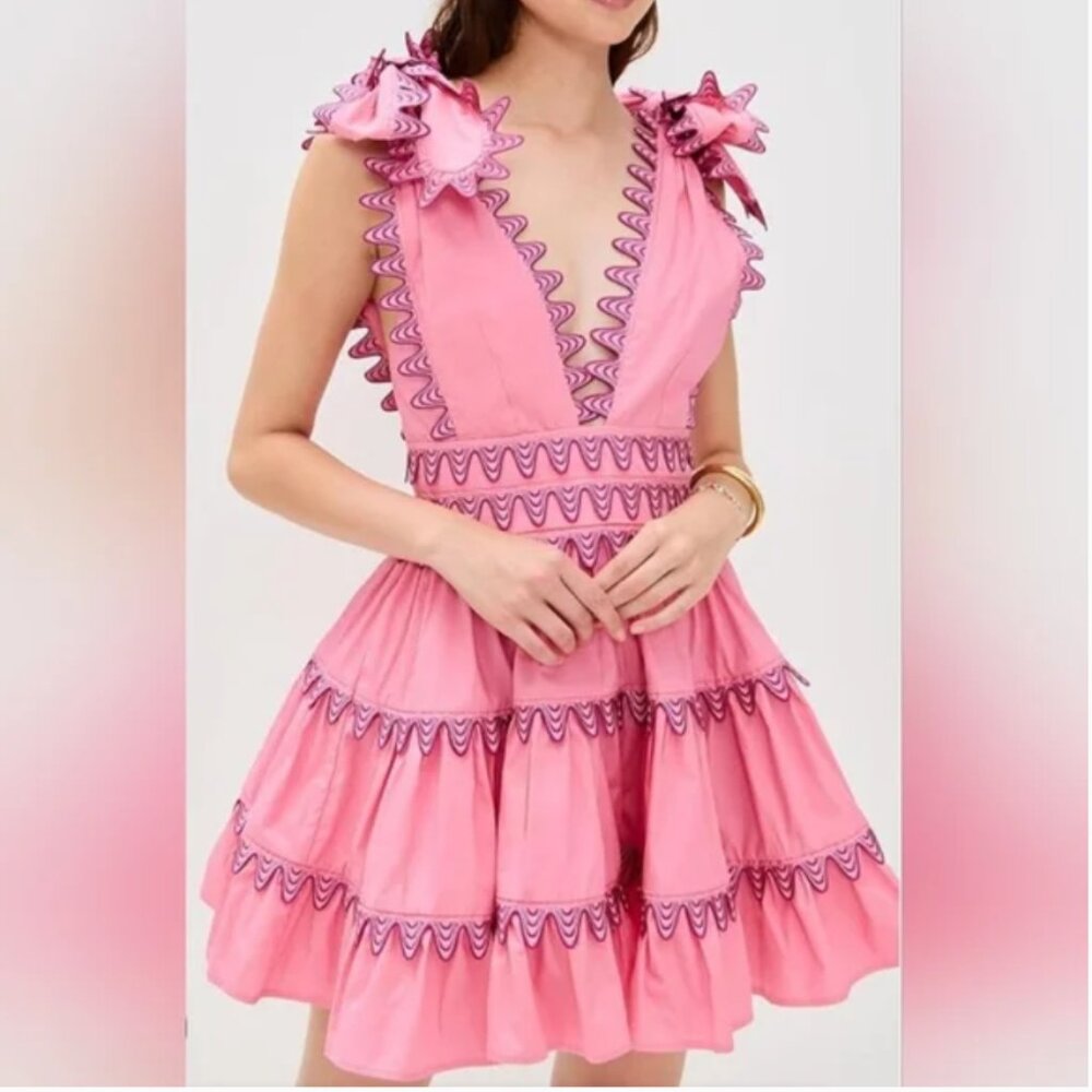 Anthropologie Celia B Cheli Mini Pnk Dress Cotton Scalloped size M